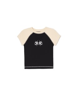 Cropp - Czarny t-shirt z jasnymi raglanowymi rękawami - czarny ze sklepu Cropp w kategorii Bluzki damskie - zdjęcie 171474259