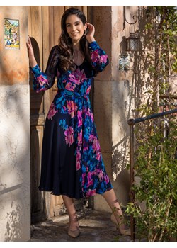 Granatowa sukienka w kwiaty midi Potis & Verso Neli ze sklepu Eye For Fashion w kategorii Sukienki - zdjęcie 171474348