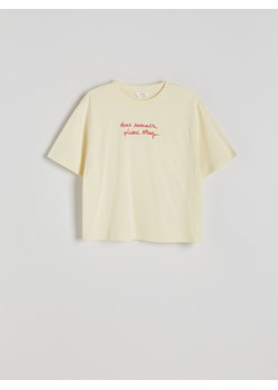 Reserved - T-shirt boxy z nadrukiem - kremowy ze sklepu Reserved w kategorii Bluzki damskie - zdjęcie 171476425