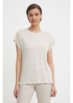 Calvin Klein t-shirt lniany kolor beżowy K20K207260 ze sklepu ANSWEAR.com w kategorii Bluzki damskie - zdjęcie 171477099