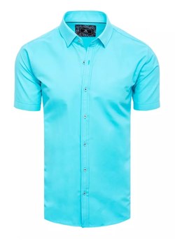 Koszula męska z krótkim rękawem turkusowa Dstreet KX0993 ze sklepu DSTREET.PL w kategorii Koszule męskie - zdjęcie 171486599