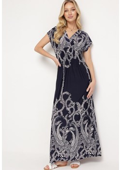 Granatowa Sukienka z Gumką w Pasie i Kopertowym Dekoltem Pialica ze sklepu Born2be Odzież w kategorii Sukienki - zdjęcie 171491885