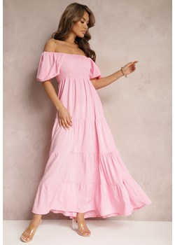 Różowa Bufiasta Sukienka z Falbankami i Gumką w Pasie Florula ze sklepu Renee odzież w kategorii Sukienki - zdjęcie 171492529