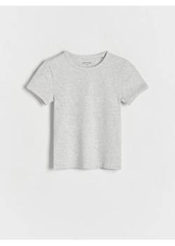 Reserved - Bawełniany t-shirt w prążki - jasnoszary ze sklepu Reserved w kategorii Bluzki dziewczęce - zdjęcie 171493505