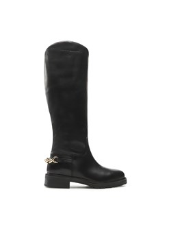 Oficerki Tommy Hilfiger Twist Flat Longboot FW0FW07057 Czarny ze sklepu eobuwie.pl w kategorii Kozaki damskie - zdjęcie 171498965