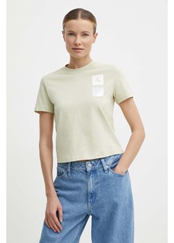 Calvin Klein Jeans t-shirt bawełniany damski kolor zielony ze sklepu ANSWEAR.com w kategorii Bluzki damskie - zdjęcie 171500195