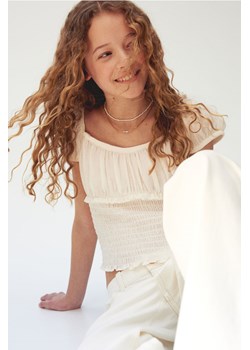 H & M - Elastycznie marszczony top - Biały ze sklepu H&M w kategorii Bluzki dziewczęce - zdjęcie 171502708