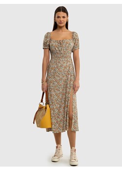Sukienka damska midi z motywem kwiatowym z wiskozy beżowa Soti 000 ze sklepu Big Star w kategorii Sukienki - zdjęcie 171508737