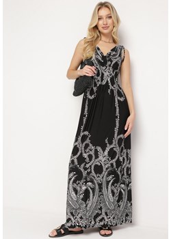 Czarna Sukienka z Ornamentalnym Wzorem Gumką w Talii i Sznurkami na Ramionach Avemina ze sklepu Born2be Odzież w kategorii Sukienki - zdjęcie 171513955