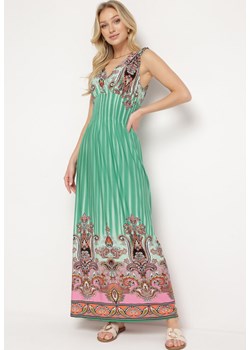 Zielona Sukienka z Troczkami w Ramionach Rozkloszowana z Dekoltem w V Araxeda ze sklepu Born2be Odzież w kategorii Sukienki - zdjęcie 171513969