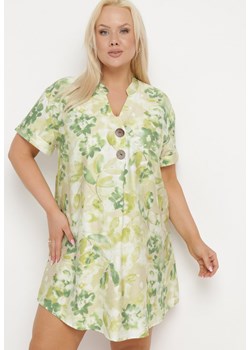 Zielona Tunika w Kwiaty z Krótkim Rękawem i Rozszerzonym Dołem Viarelia ze sklepu Born2be Odzież w kategorii Bluzki damskie - zdjęcie 171514158