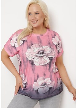 Różowy T-shirt Koszulka z Krótkim Rękawem Ozdobiona Cyrkoniami Rissalina ze sklepu Born2be Odzież w kategorii Bluzki damskie - zdjęcie 171514287