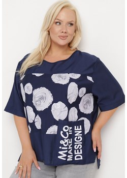 Granatowy Bawełniany T-shirt z Nadrukiem i Kieszonką Lovelina ze sklepu Born2be Odzież w kategorii Bluzki damskie - zdjęcie 171514308