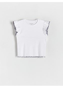 Reserved - Prążkowany t-shirt - biały ze sklepu Reserved w kategorii Bluzki dziewczęce - zdjęcie 171516056