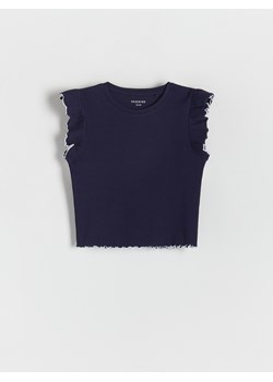 Reserved - Prążkowany t-shirt - granatowy ze sklepu Reserved w kategorii Bluzki dziewczęce - zdjęcie 171516059