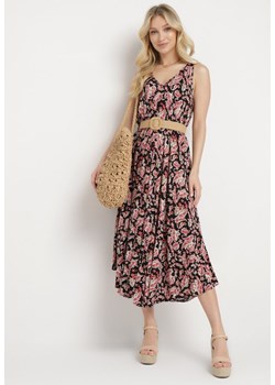 Czarno-Różowa Sukienka z Wzorem Paisley i Rozkloszowanym Dołem Biamira ze sklepu Born2be Odzież w kategorii Sukienki - zdjęcie 171523248