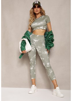 Zielony Komplet Sportowy z Printem Tie-Dye z Koszulą Cropped i Legginsami Davenia ze sklepu Renee odzież w kategorii Komplety i garnitury damskie - zdjęcie 171523505