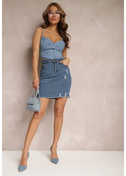 Niebieska Bawełniana Spódnica Jeansowa High Waist z Przetarciami Sunaias ze sklepu Renee odzież w kategorii Spódnice - zdjęcie 171523668
