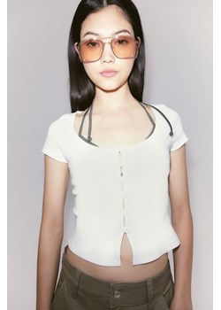H & M - Rozpinany top w prążki - Biały ze sklepu H&M w kategorii Bluzki damskie - zdjęcie 171523975