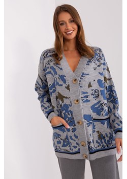 Luźny sweter rozpinany z wełną szaro-niebieski ze sklepu 5.10.15 w kategorii Swetry damskie - zdjęcie 171524186