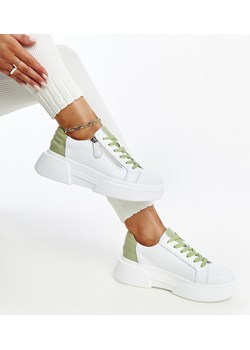 Biało-zielone skórzane sneakersy Atyaf ze sklepu gemre w kategorii Trampki damskie - zdjęcie 171525019