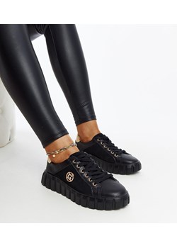 Czarne skórzane sneakersy z cyrkoniami Stradone ze sklepu gemre w kategorii Trampki damskie - zdjęcie 171525105