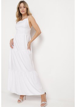 Biała Rozkloszowana Sukienka na Ramiączkach Zawiązywana z Tyłu z Elastyczną Gumką w Talii Grililena ze sklepu Born2be Odzież w kategorii Sukienki - zdjęcie 171525685