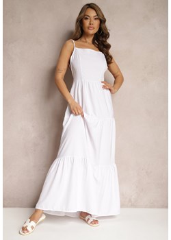 Biała Sukienka o Rozkloszowanym Fasonie Wiązana i Wykończona Gumką z Tyłu Hililena ze sklepu Renee odzież w kategorii Sukienki - zdjęcie 171527046