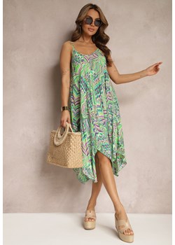 Zielona Sukienka z Asymetrycznym Dołem z Wiskozowej Tkaniny w Boho Wzór Trima ze sklepu Renee odzież w kategorii Sukienki - zdjęcie 171527076
