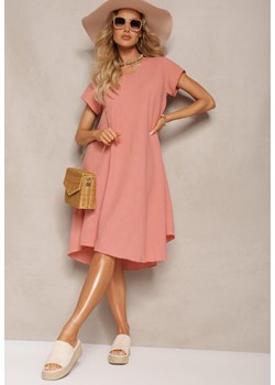 Różowa Sukienka o Rozkloszowanym Kroju z Krótkim Rękawem Tiasha ze sklepu Renee odzież w kategorii Sukienki - zdjęcie 171527206