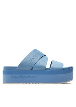 Calvin Klein Jeans Klapki Flatform Sandal Webbing In Mr YW0YW01361 Niebieski ze sklepu MODIVO w kategorii Klapki damskie - zdjęcie 171530015