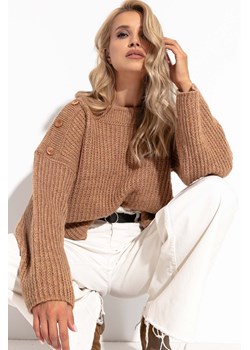Wygodny luźny sweter z guzikami brązowy Fobya ze sklepu 5.10.15 w kategorii Swetry damskie - zdjęcie 171536795