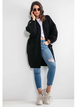 Rozpinany czarny kardigan damski z kieszeniami Fobya ze sklepu 5.10.15 w kategorii Swetry damskie - zdjęcie 171536878