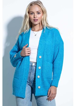 Niebieski kardigan zapinany na guziki z kieszeniami Fobya ze sklepu 5.10.15 w kategorii Swetry damskie - zdjęcie 171536905