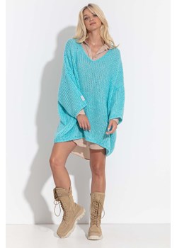 Długi sweter-tunika damska oversize Fobya- niebieski ze sklepu 5.10.15 w kategorii Swetry damskie - zdjęcie 171536918