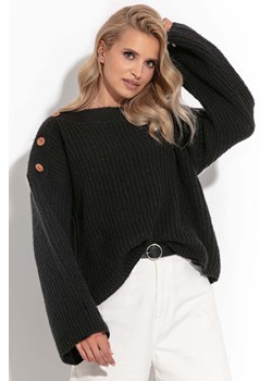 Wygodny luźny sweter z guzikami czarny Fobya ze sklepu 5.10.15 w kategorii Swetry damskie - zdjęcie 171536925