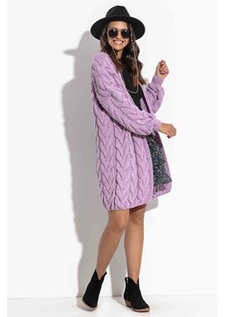 Damski luźny kardigan w warkocze Fobya fioletowy ze sklepu 5.10.15 w kategorii Swetry damskie - zdjęcie 171536998