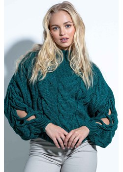 Damski sweter z wycięciami na rękawach Fobya zielony ze sklepu 5.10.15 w kategorii Swetry damskie - zdjęcie 171537016