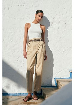 H & M - Spodnie z talią paper bag - Beżowy ze sklepu H&M w kategorii Spodnie damskie - zdjęcie 171537498