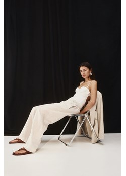 H & M - Szerokie spodnie lniane - Beżowy ze sklepu H&M w kategorii Spodnie damskie - zdjęcie 171537568