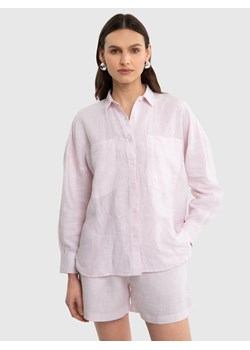 Lniana koszula damska w delikatne paski różowa Anda 600 ze sklepu Big Star w kategorii Koszule damskie - zdjęcie 171540977