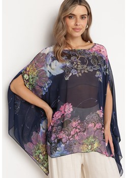 Granatowa Narzutka na Lato z Ozdobnym Kwiatowym Printem Prunelle ze sklepu Born2be Odzież w kategorii Odzież plażowa - zdjęcie 171545395