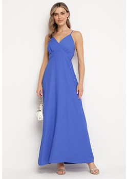Niebieska Sukienka z Kopertowym Dekoltem na Cienkich Ramiączkach Piamena ze sklepu Born2be Odzież w kategorii Sukienki - zdjęcie 171545509