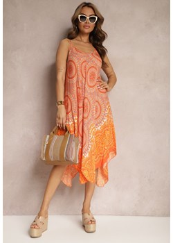Pomarańczowa Rozkloszowana Sukienka z Wiskozy na Regulowanych Ramiączkach Tesaxena ze sklepu Renee odzież w kategorii Sukienki - zdjęcie 171545855