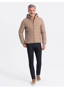 Męska kurtka pikowana pakowana w worek - brązowa V4 OM-JALP-0156 ze sklepu ombre w kategorii Kurtki męskie - zdjęcie 171546559