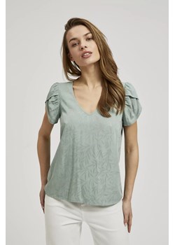 Koszula z dekoltem w serek i bufiastymi rękawami oliwkowa ze sklepu Moodo.pl w kategorii Bluzki damskie - zdjęcie 171549698