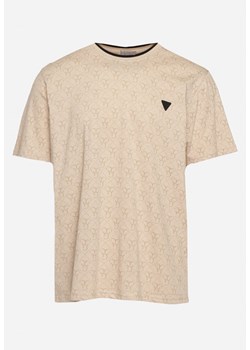 Beżowa Bawełniana Koszulka z Krótkim Rękawem i Aplikacją Fianara ze sklepu Born2be Odzież w kategorii T-shirty męskie - zdjęcie 171552757