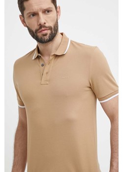 BOSS polo bawełniane kolor beżowy gładki ze sklepu ANSWEAR.com w kategorii T-shirty męskie - zdjęcie 171552787