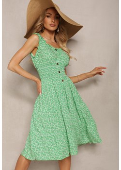 Zielona Bawełniana Sukienka o Rozkloszowanym Kroju na Ramiączkach z Gumką w Talii Bellazen ze sklepu Renee odzież w kategorii Sukienki - zdjęcie 171553207