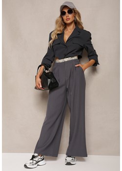 Szare Szerokie Spodnie w Stylu Garniturowym High Waist Folara ze sklepu Renee odzież w kategorii Spodnie damskie - zdjęcie 171553266
